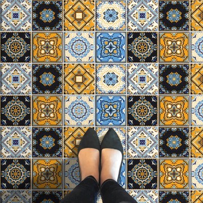 Houseart Πολύχρωμο mandala μοτίβο (8 τεμάχια), Δαπέδου, Αυτοκόλλητα πλακάκια, 10 x 10 εκ.