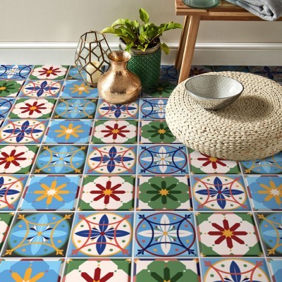 Houseart Vintage mandala μοτίβο (8 τεμάχια), Δαπέδου, Αυτοκόλλητα πλακάκια, 10 x 10 εκ.