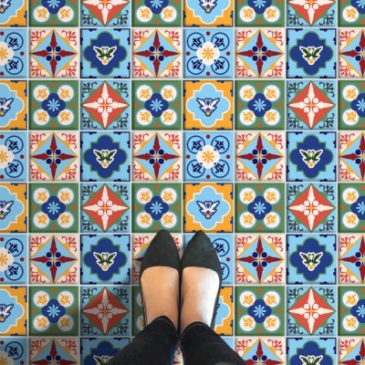 Houseart Πολύχρωμο μοτίβο Λισαβόνα (8 τεμάχια), Δαπέδου, Αυτοκόλλητα πλακάκια, 10 x 10 εκ.