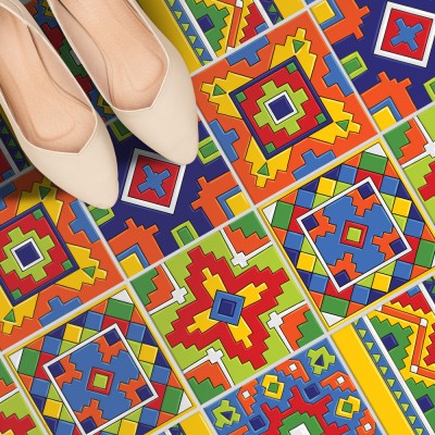 Μεξικάνικο Ταλαβέρα μοτίβο (8 τεμάχια), Δαπέδου, Αυτοκόλλητα πλακάκια, 10 x 10 εκ. (49730)