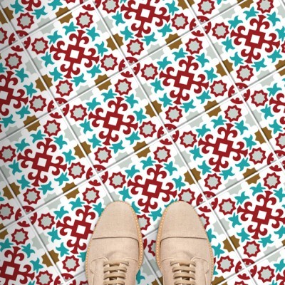 Πορτογαλικό azulejos μοτίβο κόκκινο & γαλάζιο (8 τεμάχια), Δαπέδου, Αυτοκόλλητα πλακάκια, 10 x 10 εκ.