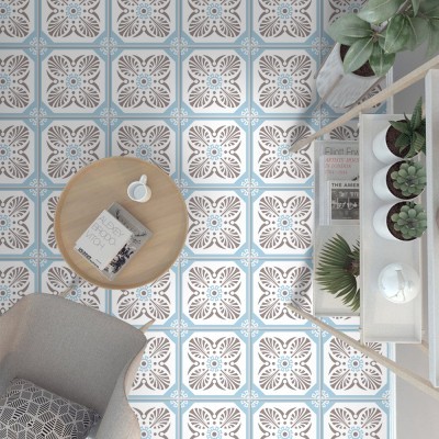 Houseart - ΣΗΜΑΝΤΙΚΟ: Σε περίπτωση διαφοράς τιμής από το κατάστημα ισχύει παντα και μόνο η τιμή του καταστήματος Floral μοτίβο γαλάζιο-γκρι (8 τεμάχια), Δαπέδου, Αυτοκό