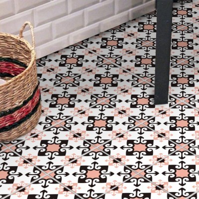 Ιταλικό μοτίβο ροζ-μαύρο (8 τεμάχια), Δαπέδου, Αυτοκόλλητα πλακάκια, 10 x 10 εκ.