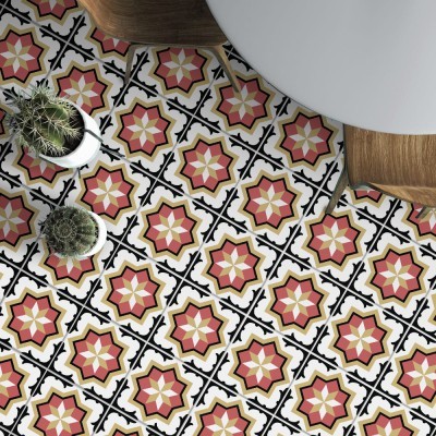 Floral Μοτίβο ανοιχτό κόκκινο & χρυσό (8 τεμάχια), Δαπέδου, Αυτοκόλλητα πλακάκια, 10 x 10 εκ.