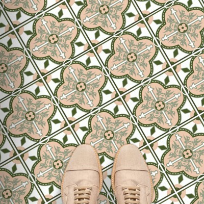 Μοτίβο abstract ροζ-πράσινο (8 τεμάχια), Δαπέδου, Αυτοκόλλητα πλακάκια, 10 x 10 εκ.