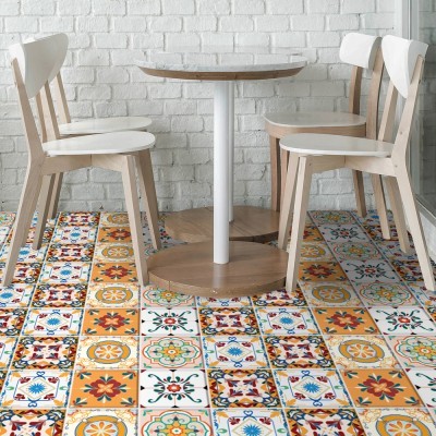 Houseart Μοτίβα σε πορτοκαλί αποχρώσεις (8 τεμάχια), Δαπέδου, Αυτοκόλλητα πλακάκια, 10 x 10 εκ.