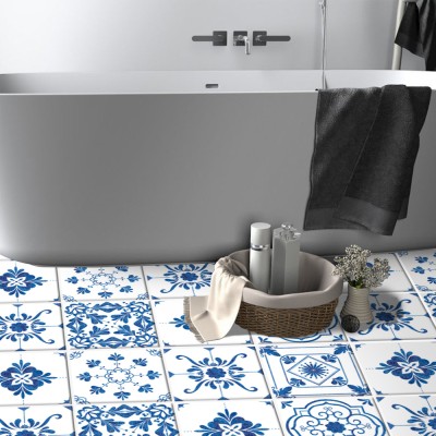 Houseart - ΣΗΜΑΝΤΙΚΟ: Σε περίπτωση διαφοράς τιμής από το κατάστημα ισχύει παντα και μόνο η τιμή του καταστήματος Vintage μπλε μοτίβα (8 τεμάχια), Δαπέδου, Αυτοκόλλητα π