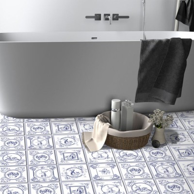 Houseart Vintage μπλε μοτίβα (8 τεμάχια), Δαπέδου, Αυτοκόλλητα πλακάκια, 10 x 10 εκ.