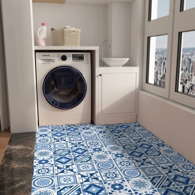 Houseart Vintage μπλε μοτίβα (8 τεμάχια), Δαπέδου, Αυτοκόλλητα πλακάκια, 10 x 10 εκ.