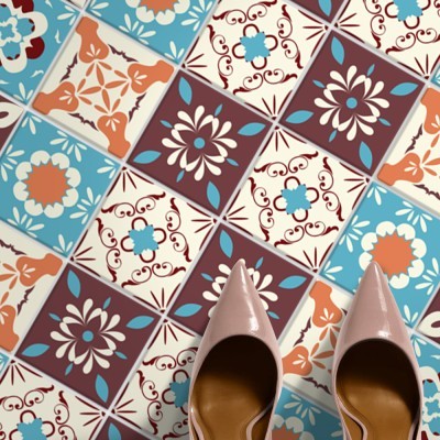 Vintage πολύχρωμο μοτίβο (8 τεμάχια), Δαπέδου, Αυτοκόλλ