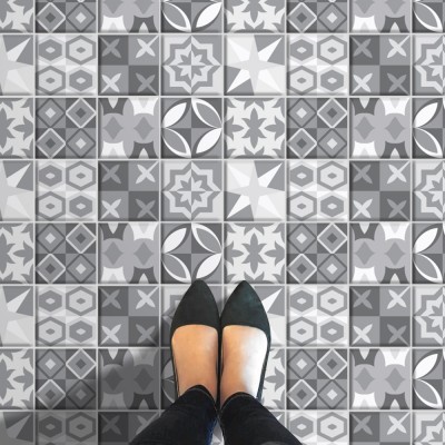 Houseart Μοντέρνο γεωμετρικό μοτίβο σε γκρι αποχρώσεις (8 τεμάχια), Δαπέδου, Αυτοκόλλητα πλακάκια, 10 x 10 εκ.