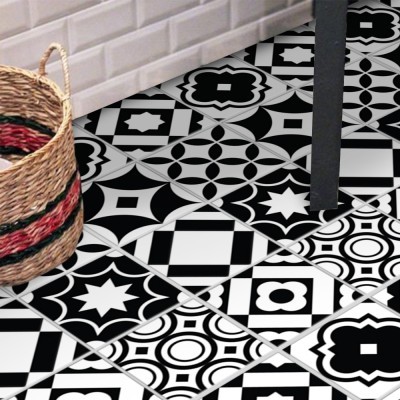 Houseart Μοντέρνο ασπρόμαυρο γεωμετρικό μοτίβο (8 τεμάχια), Δαπέδου, Αυτοκόλλητα πλακάκια, 10 x 10 εκ.