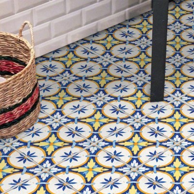 Houseart - ΣΗΜΑΝΤΙΚΟ: Σε περίπτωση διαφοράς τιμής από το κατάστημα ισχύει παντα και μόνο η τιμή του καταστήματος Μοτίβα σε μπλε-κίτρινο (8 τεμάχια), Δαπέδου, Αυτοκόλλητ