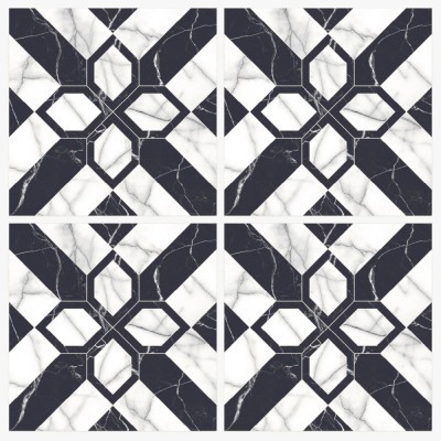 Ιταλικό Μοτίβο Ασπρόμαυρο (8 τεμάχια), Δαπέδου, Αυτοκόλλητα πλακάκια, 10 x 10 εκ. (50182)