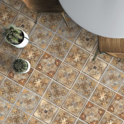 Houseart Πορτογαλικό μοτίβο ανοιχτό καφέ-μπλε (8 τεμάχια), Δαπέδου, Αυτοκόλλητα πλακάκια, 10 x 10 εκ.