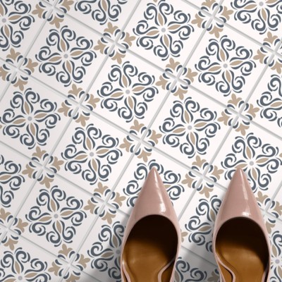 Houseart Carribean απαλό ροζ μοτίβο (8 τεμάχια), Δαπέδου, Αυτοκόλλητα πλακάκια, 10 x 10 εκ.