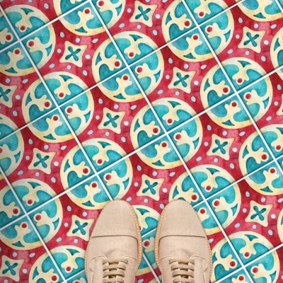 Houseart Πορτογαλικό azulejos μοτίβο κόκκινο & ανοιχτό γαλάζιο (8 τεμάχια), Δαπέδου, Αυτοκόλλητα πλακάκια, 10 x 10 εκ.