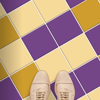 Houseart Ivory - Mustard - Violet (8 τεμάχια), Δαπέδου, Αυτοκόλλητα πλακάκια, 10 x 10 εκ.