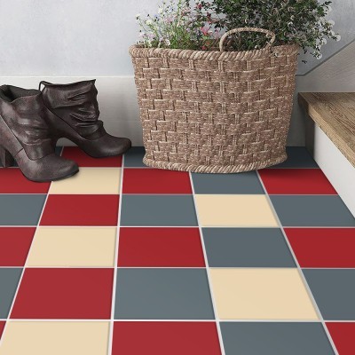 Houseart Ivory - Graphite - Medium red (8 τεμάχια), Δαπέδου, Αυτοκόλλητα πλακάκια, 10 x 10 εκ.