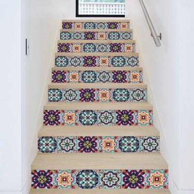 Houseart Contrast retro μοτίβο πολύχρωμο, Σκάλα, Αυτοκόλλητα πλακάκια, 90 x 12 εκ.