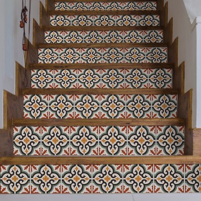Houseart Ρετρό μαροκινό μοτίβο, Σκάλα, Αυτοκόλλητα πλακάκια, 90 x 12 εκ.
