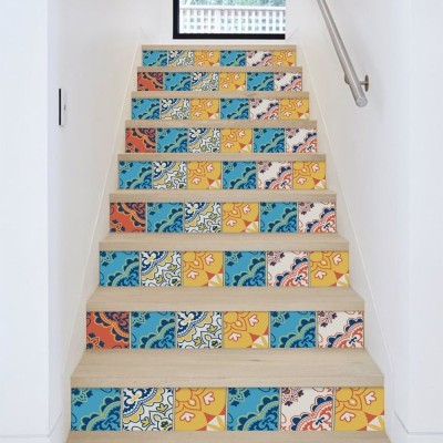 Houseart - ΣΗΜΑΝΤΙΚΟ: Σε περίπτωση διαφοράς τιμής από το κατάστημα ισχύει παντα και μόνο η τιμή του καταστήματος Πολύχρωμο ισπανικό μοτίβο, Σκάλα, Αυτοκόλλητα πλακάκια,