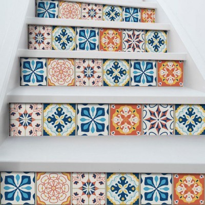 Ισπανικό ομοιογενές μοτίβο, Σκάλα, Αυτοκόλλητα πλακάκια, 90 x 15 εκ. (50485)