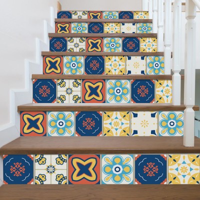 Houseart Abstract ισπανικό μοτίβο, Σκάλα, Αυτοκόλλητα πλακάκια, 90 x 12 εκ.