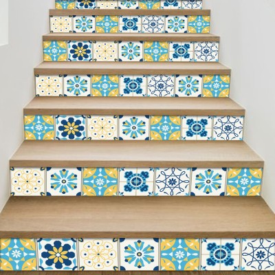 Houseart Blue motif, Σκάλα, Αυτοκόλλητα πλακάκια, 90 x 12 εκ.