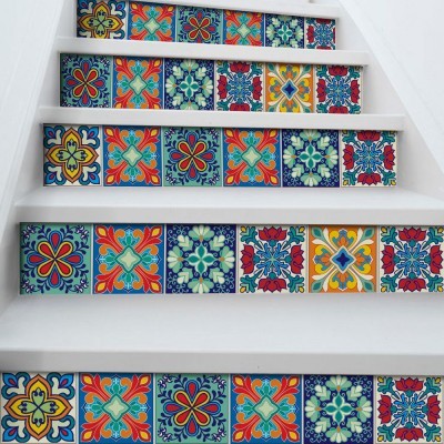 Πολύχρωμο ιταλικό floral μοτίβο, Σκάλα, Αυτοκόλλητα πλα