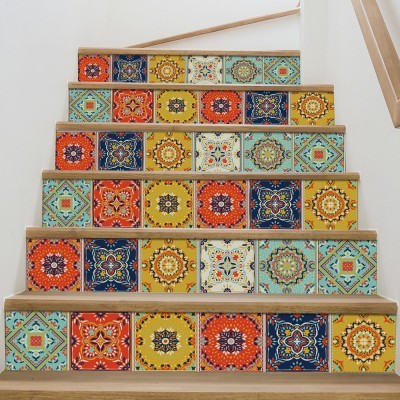 Παραδοσιακό μαροκινό μωσαϊκό μοτίβο, Σκάλα, Αυτοκόλλητα πλακάκια, 90 x 15 εκ. (50382)