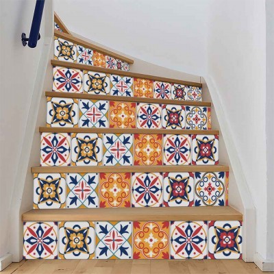 Ethnic πορτογαλικό μοτίβο, Σκάλα, Αυτοκόλλητα πλακάκια, 90 x 12 εκ.