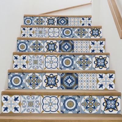 Πορτογαλικό azulejos μοτίβο, Σκάλα, Αυτοκόλλητα πλακάκια, 90 x 15 εκ. (50377)