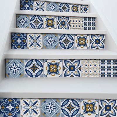 Πορτογαλικό azulejos μοτίβο, Σκάλα, Αυτοκόλλητα πλακάκια, 90 x 15 εκ. (50376)