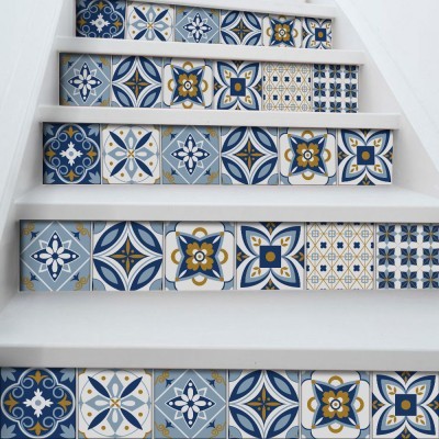 Πορτογαλικό azulejos μοτίβο, Σκάλα, Αυτοκόλλητα πλακάκια, 90 x 12 εκ.
