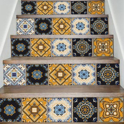 Πολύχρωμο mandala μοτίβο, Σκάλα, Αυτοκόλλητα πλακάκια, 90 x 12 εκ.