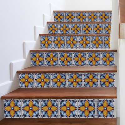 Πορτογαλικό azulejos επαναλαμβανόμενο μοτίβο, Σκάλα, Αυτοκόλλητα πλακάκια, 90 x 15 εκ. (50373)