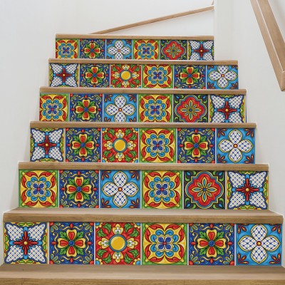 Houseart Ανατολικό πολύχρωμο μοτίβο, Σκάλα, Αυτοκόλλητα πλακάκια, 90 x 12 εκ.