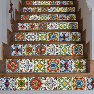 Houseart Abstract ισπανικό μοτίβο, Σκάλα, Αυτοκόλλητα πλακάκια, 90 x 12 εκ.