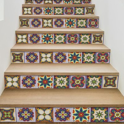 Συμμετρικό mandala μοτίβο, Σκάλα, Αυτοκόλλητα πλακάκια, 90 x 15 εκ. (50364)