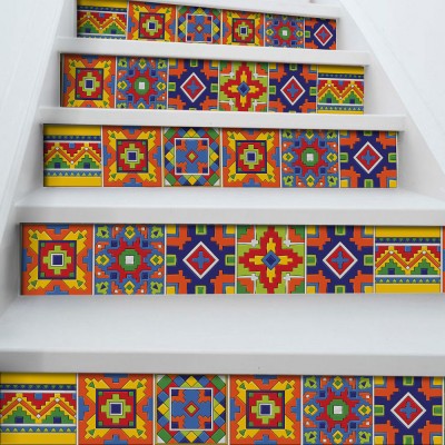 Μεξικάνικο Ταλαβέρα μοτίβο, Σκάλα, Αυτοκόλλητα πλακάκια, 90 x 15 εκ. (50363)