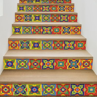 Μεξικάνικο Ταλαβέρα ρετρό μοτίβο, Σκάλα, Αυτοκόλλητα πλακάκια, 90 x 15 εκ. (50362)