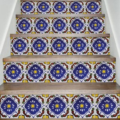 Vintage μοτίβο Μωβ-Κόκκινο-Κίτρινο, Σκάλα, Αυτοκόλλητα πλακάκια, 90 x 12 εκ.