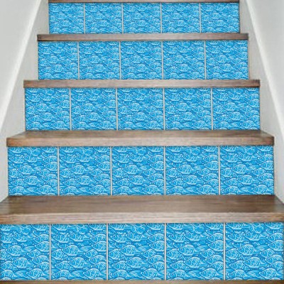 Houseart Μοτίβο Μεσογειακό γαλάζιο, Σκάλα, Αυτοκόλλητα πλακάκια, 90 x 12 εκ.