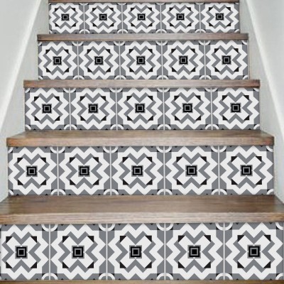 Μοντέρνο Μοτίβο γκρι-άσπρο-μαύρο, Σκάλα, Αυτοκόλλητα πλακάκια, 90 x 15 εκ. (50633)