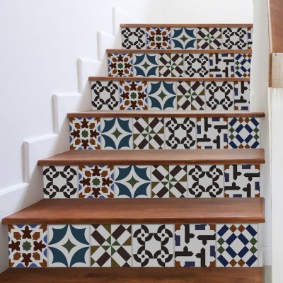 Διάφορα πολύχρωμα μοτίβα, Σκάλα, Αυτοκόλλητα πλακάκια, 90 x 12 εκ.
