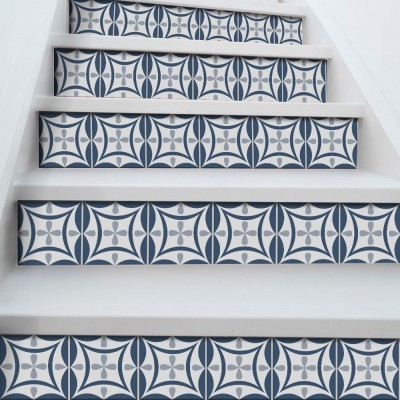 Houseart Μοτίβο blue navy & white, Σκάλα, Αυτοκόλλητα πλακάκια, 90 x 12 εκ.