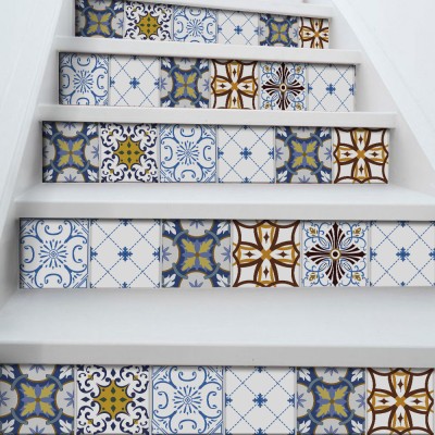 Houseart Contrast retro πολύχρωμο μοτίβο, Σκάλα, Αυτοκόλλητα πλακάκια, 90 x 12 εκ.