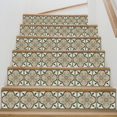 Μοτίβο abstract ροζ-πράσινο, Σκάλα, Αυτοκόλλητα πλακάκια, 90 x 12 εκ.