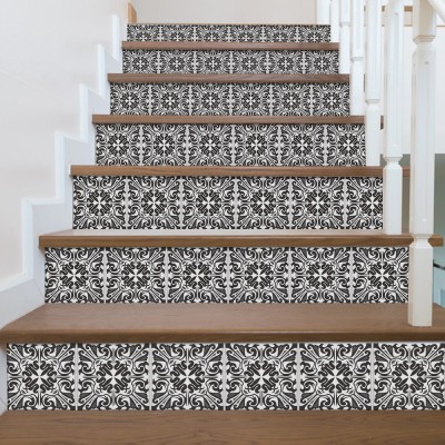 Houseart Μοντέρνο ασπρόμαυρο μοτίβο, Σκάλα, Αυτοκόλλητα πλακάκια, 90 x 12 εκ.